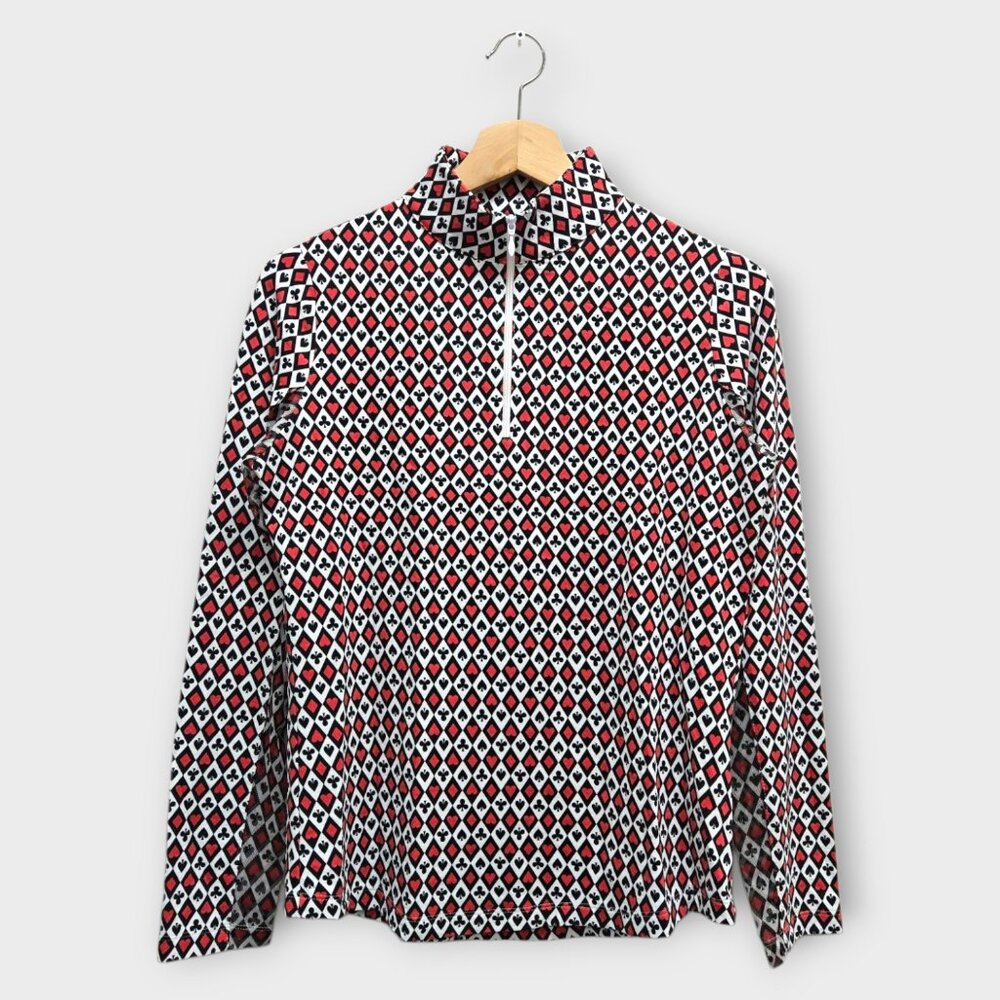 IBKUL Golf Women's Polo Shirt Playing Card Suits Print (Red/Black) - Small